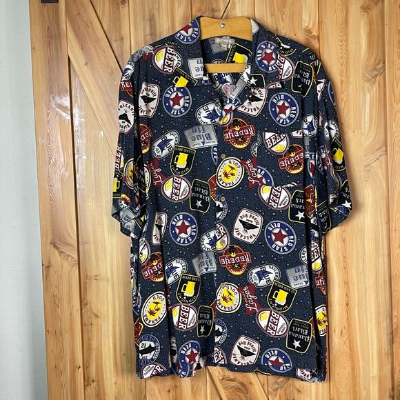 George Short Sleeve Beer Label Button Up Shirt size XL 46-48 - Picture 2 of 5